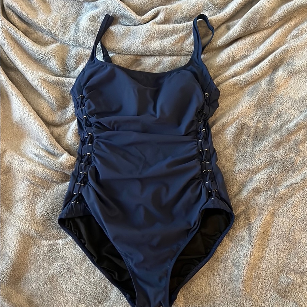 PROFILE by Gottex Navy Blue One-Piece Swimsuit with Side Lacing